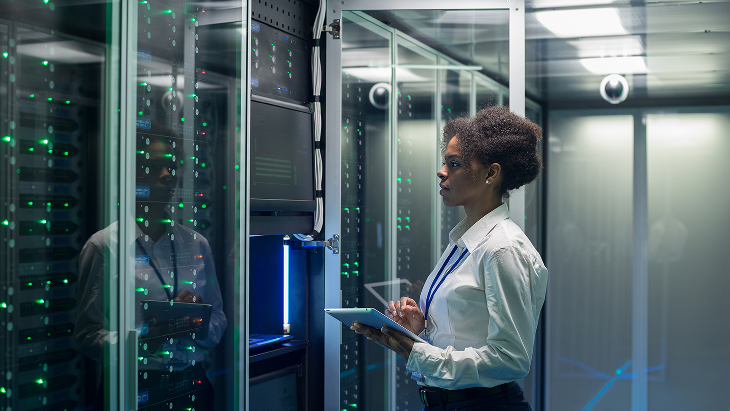 Person working in a data centre