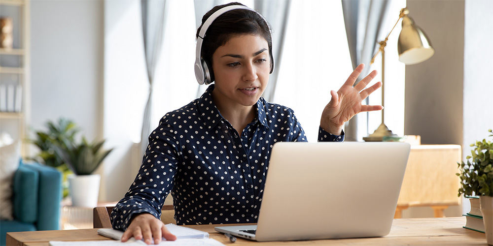 Home worker talking on a video call